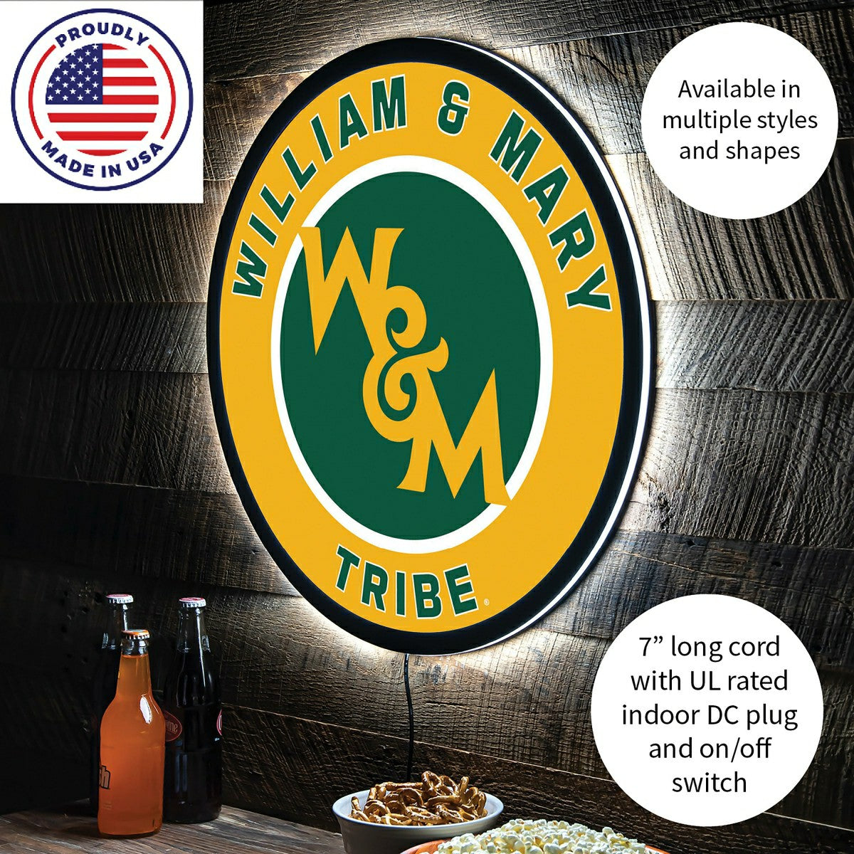 LED Wall Decor, Round, William & Mary, Collegiate, Home
