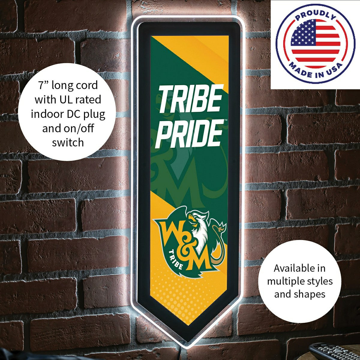 LED Wall Decor, Pennant, William & Mary, Collegiate, Home