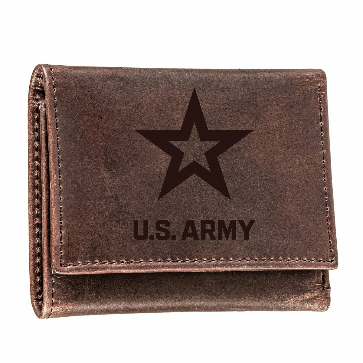 US Army Brown Tri-Fold Wallet, 100% Genuine Leather, US Military, Home