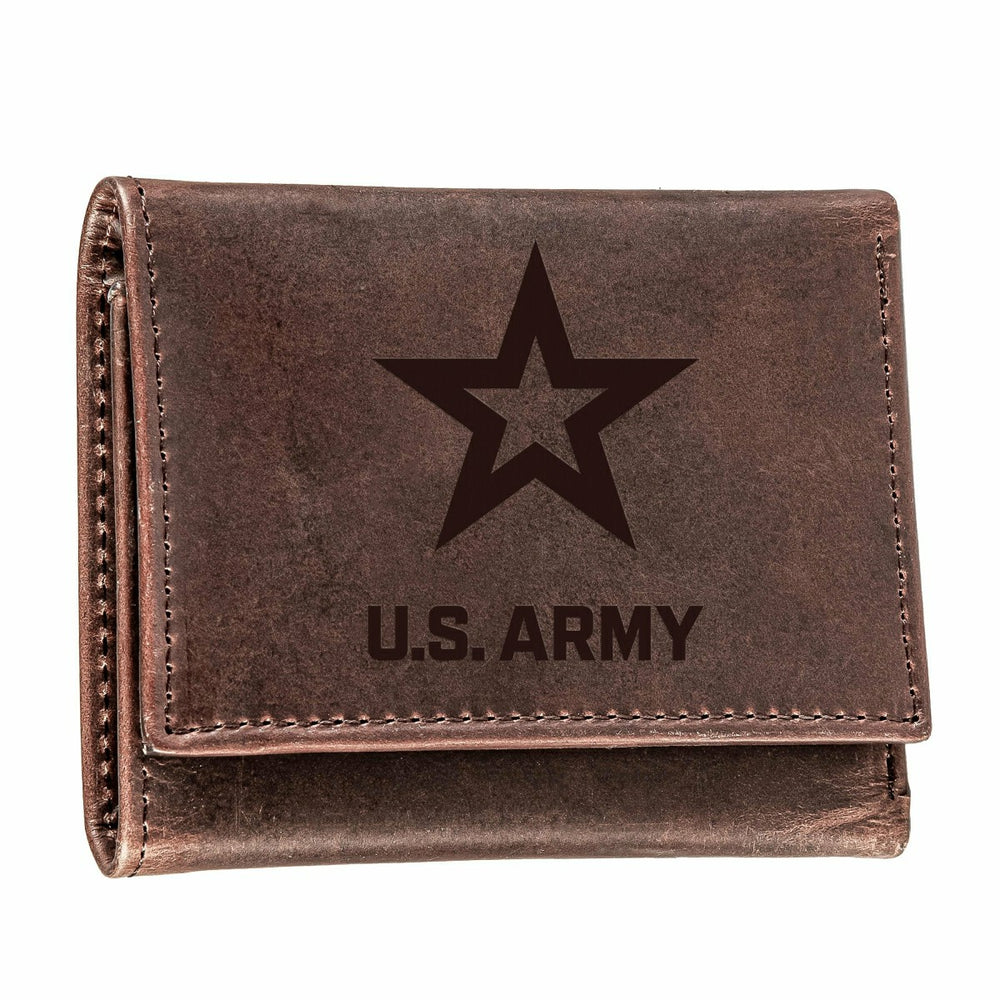 US Army Brown Tri-Fold Wallet, 100% Genuine Leather, US Military, Home