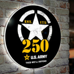 LED Wall Decor, Round, US Army, 250th Anniversary, US Military