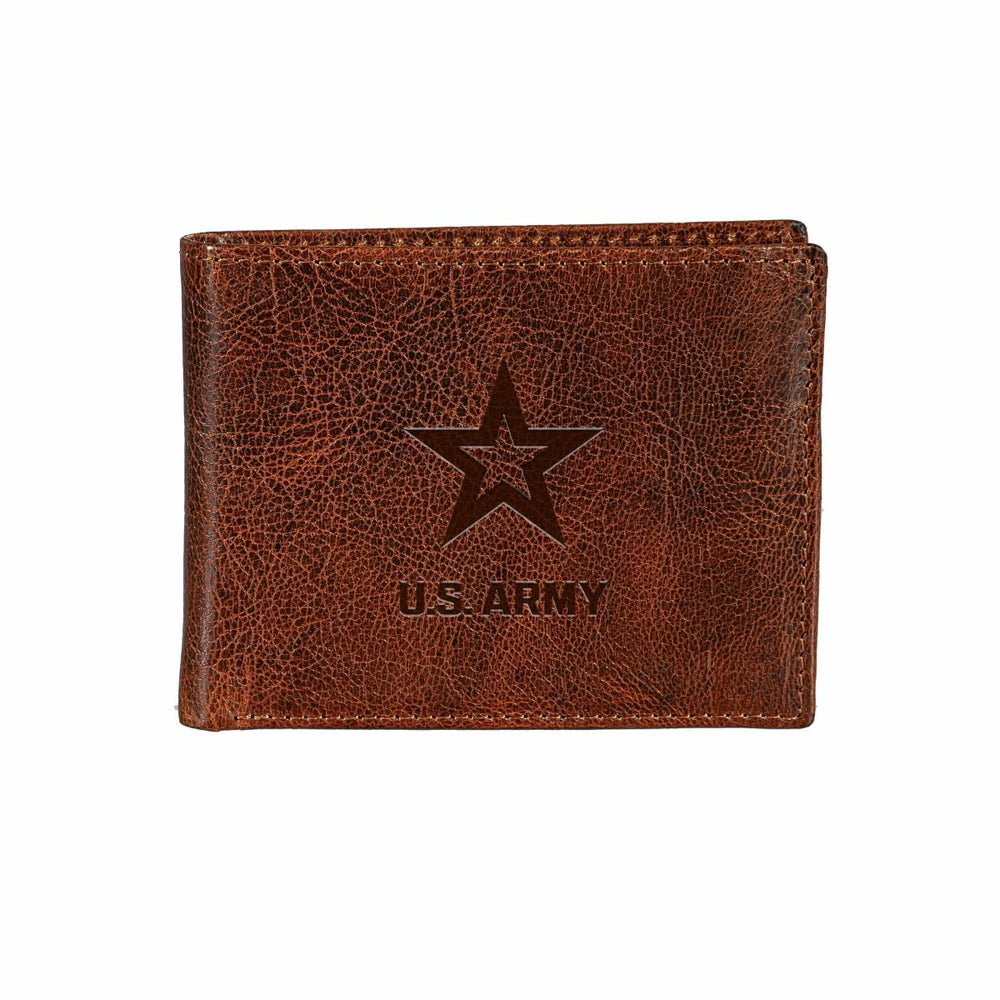 US Army, Embossed 100% Genuine Tumbled Leather Passcase Bi-Fold Wallet, US Military, Home