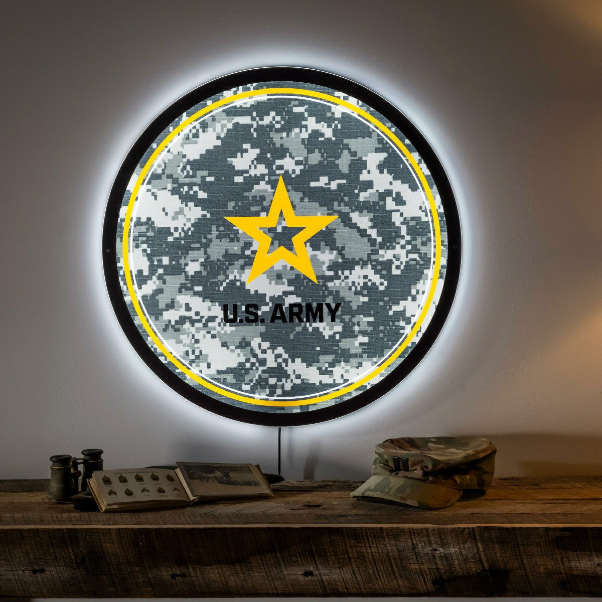 US Army Military Large Round Edgelite LED Decor, US Military, Home