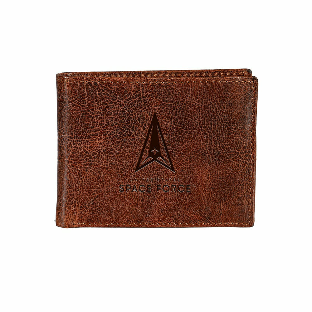 US Space Force, Embossed 100% Genuine Tumbled Leather Passcase Bi-Fold, US Military, Home
