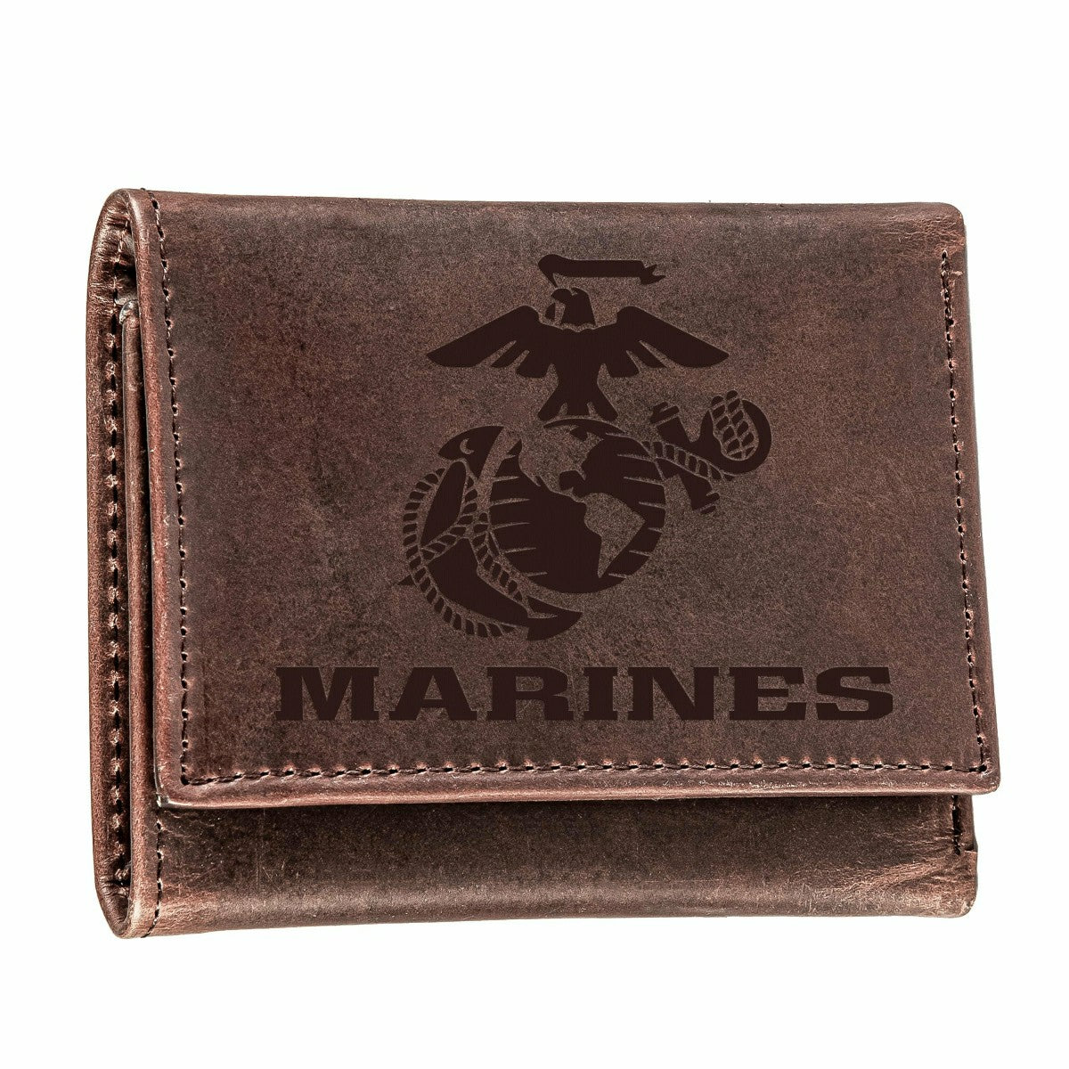 US Marine Corps Brown Tri-Fold Wallet, 100% Genuine Leather, US Military, Home