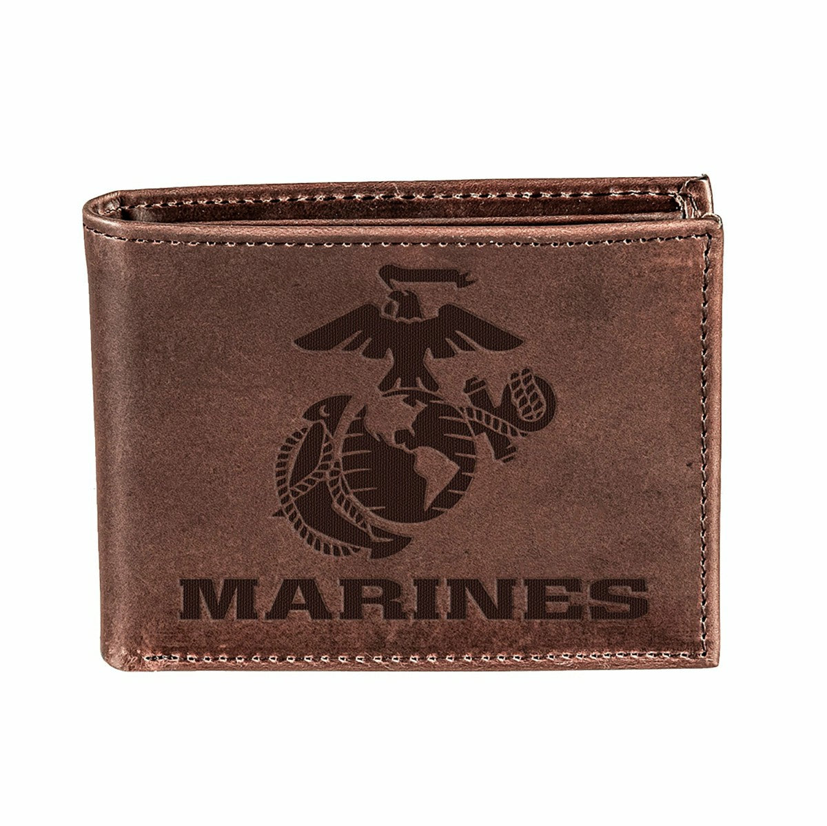 US Marine Corps Brown Bi-Fold Wallet, 100% Genuine Leather, US Military, Home