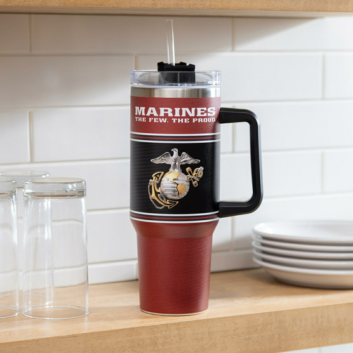 40oz Stainless Steel Canyon Cup w/ Straw, US Marine Corps, US Military, Home
