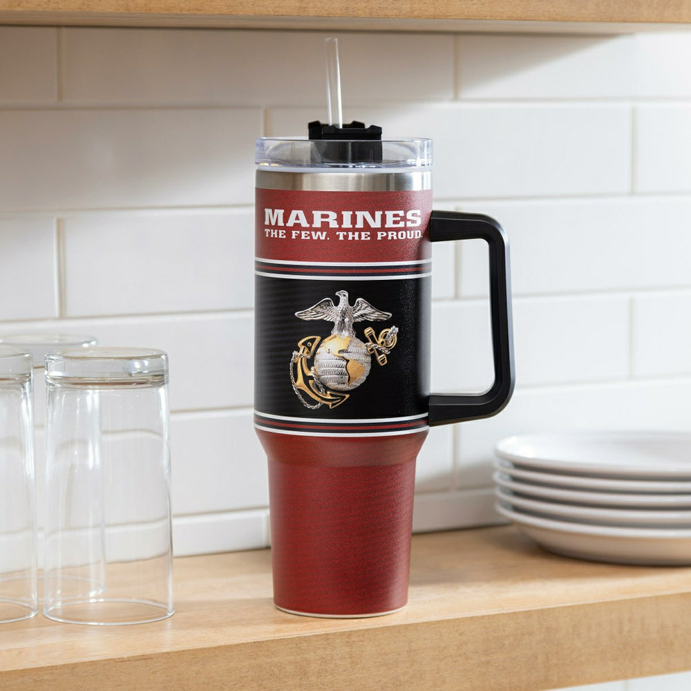 40oz Stainless Steel Canyon Cup w/ Straw, US Marine Corps, US Military, Home