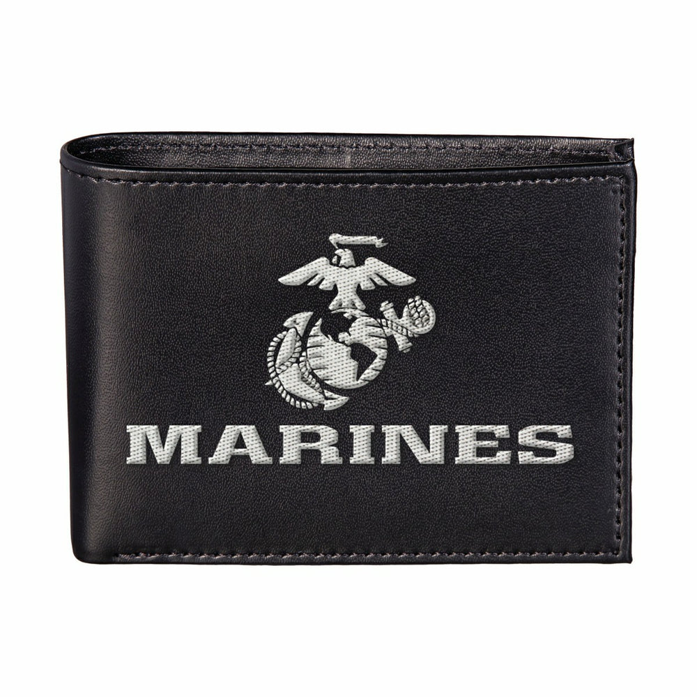 U.S. Marine Corps Black Bi-Fold Embroidered Wallet w/ RFID Blocking, US Military, Home
