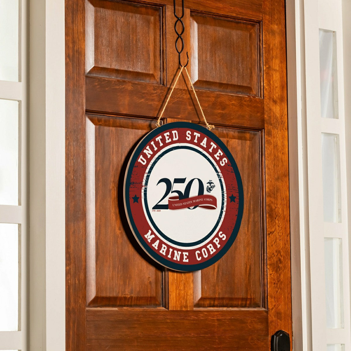 US Marine Corps, 250th Anniversary Round Door Décor with Hanging Rope,, US Military, Home