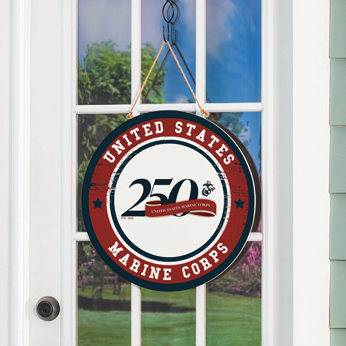 US Marine Corps, 250th Anniversary Round Door Décor with Hanging Rope,, US Military, Home