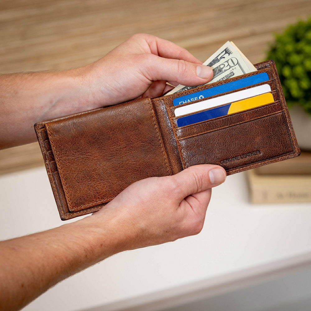 US Marines, Embossed 100% Genuine Tumbled Leather Passcase, Brown, US Military, Home