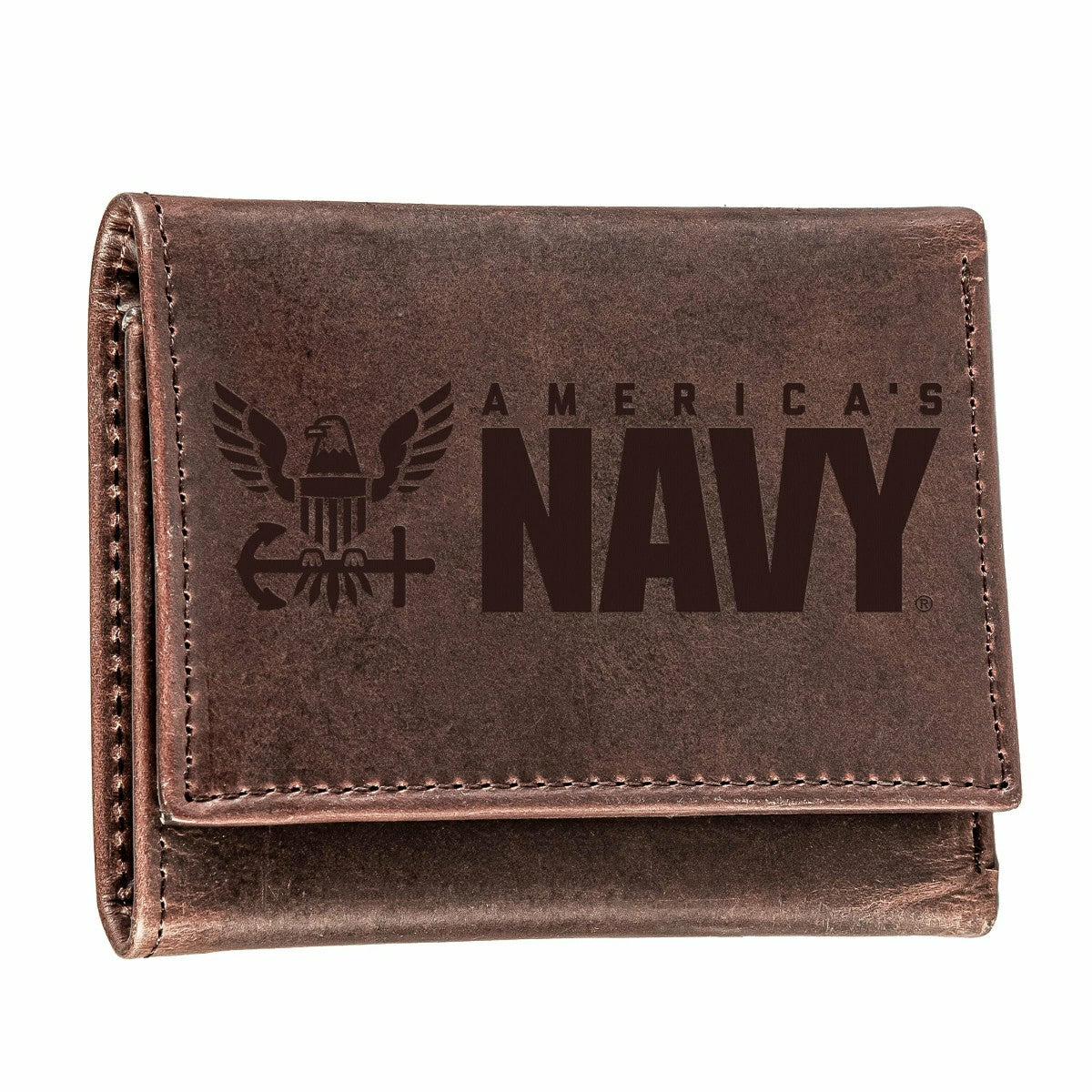 US Navy Brown Tri-Fold Wallet, 100% Genuine Leather, US Military