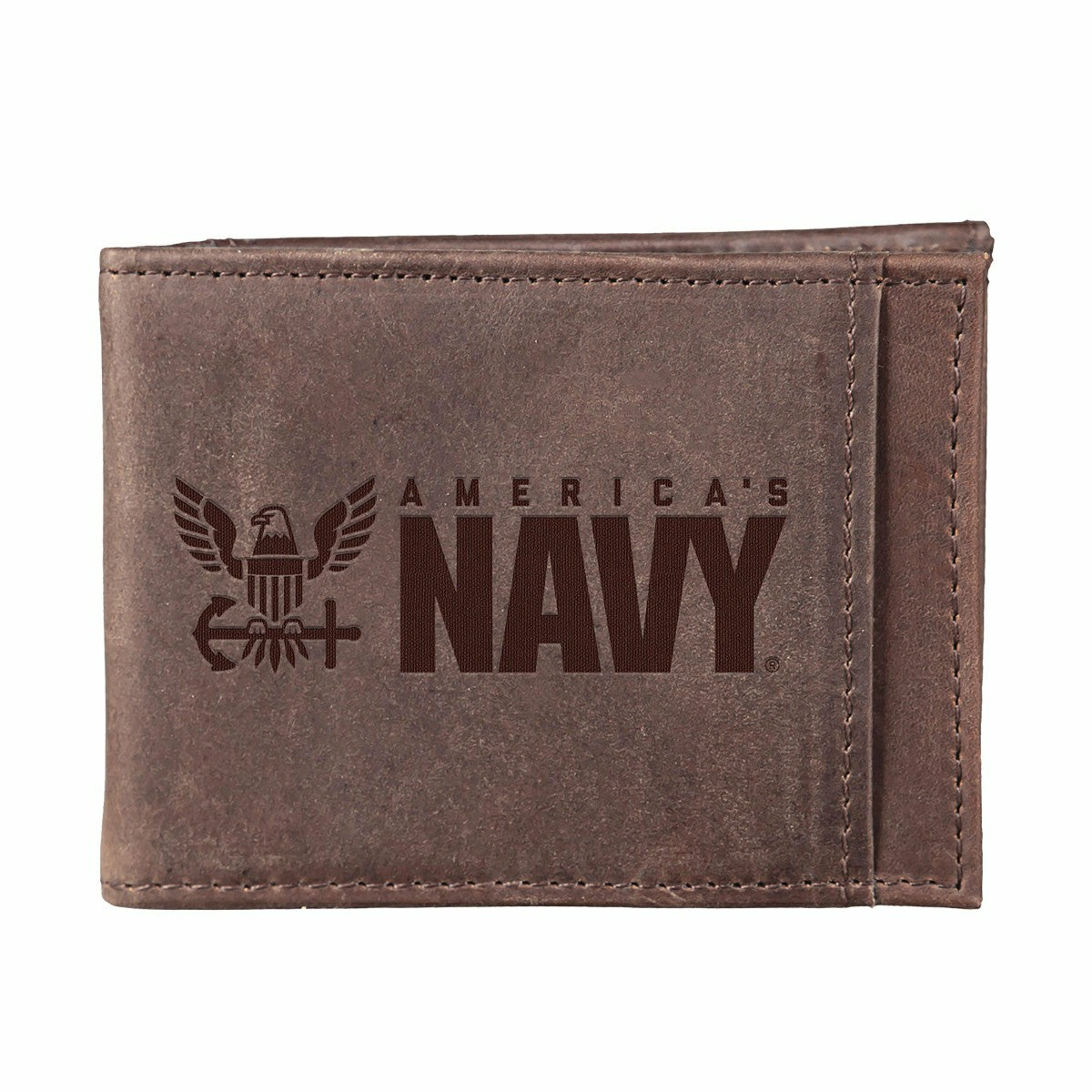 US Navy Brown Front Pocket Wallet with RFID Blocking, 100% Genuine Lea, US Military