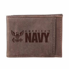 US Navy Brown Front Pocket Wallet with RFID Blocking, 100% Genuine Lea, US Military
