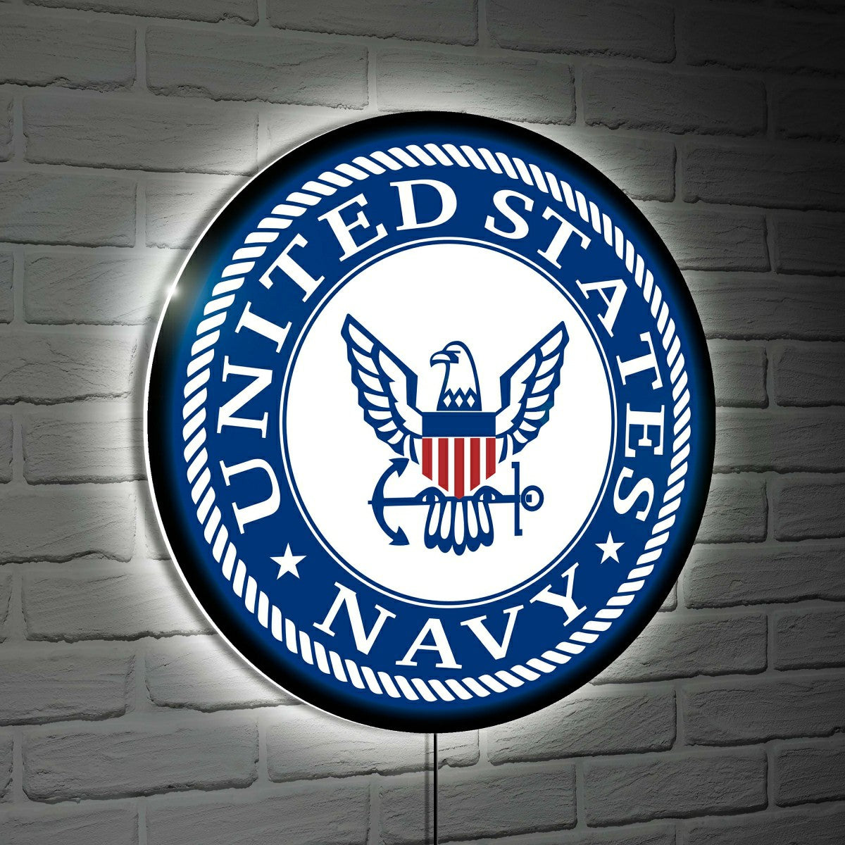 US Navy Military Round LED Wall Decor, US Military, Home