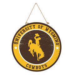University of Wyoming Round Door Décor with Hanging Rope, 18x18, Home