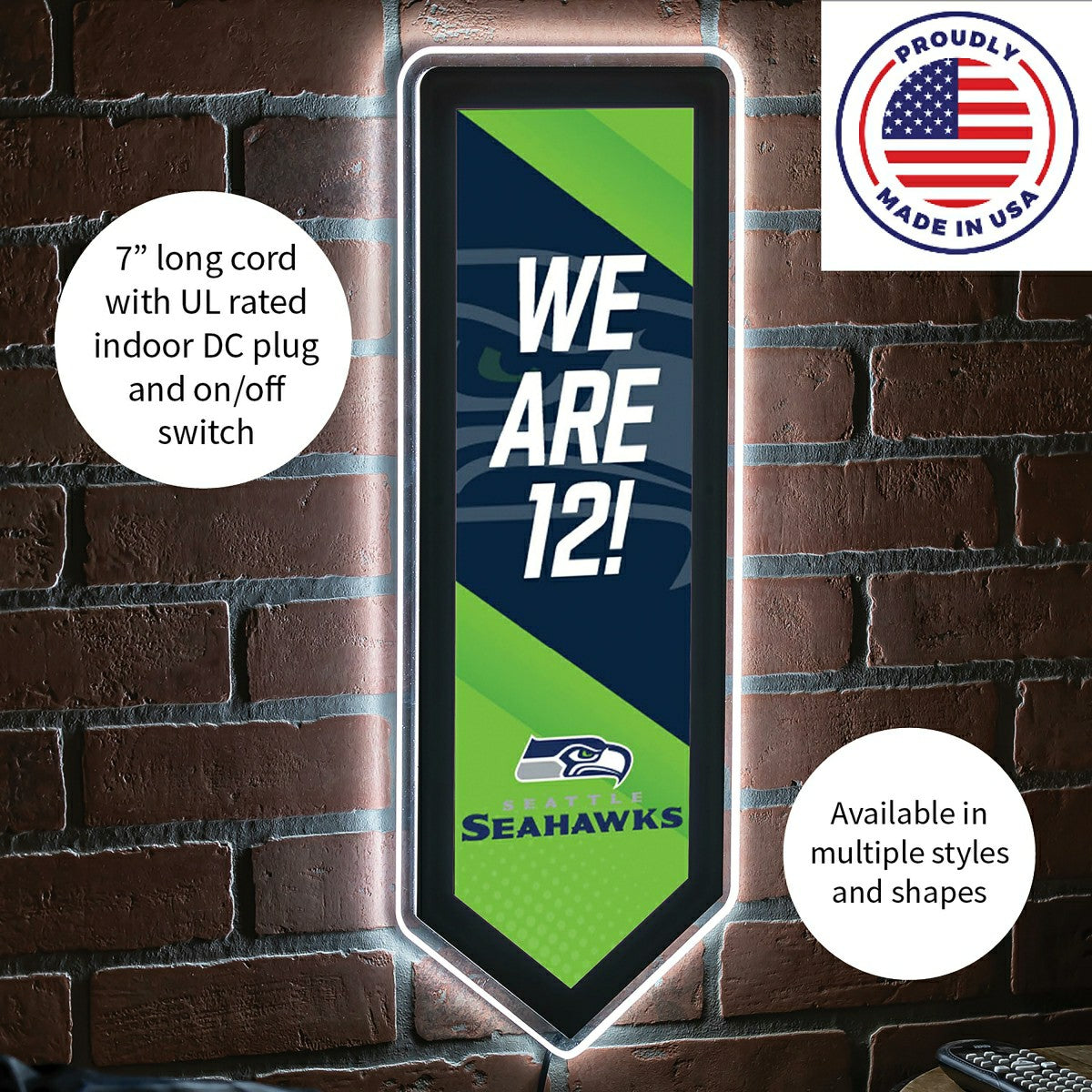 LED Wall Decor, Pennant, Seattle Seahawks, Home, NFL