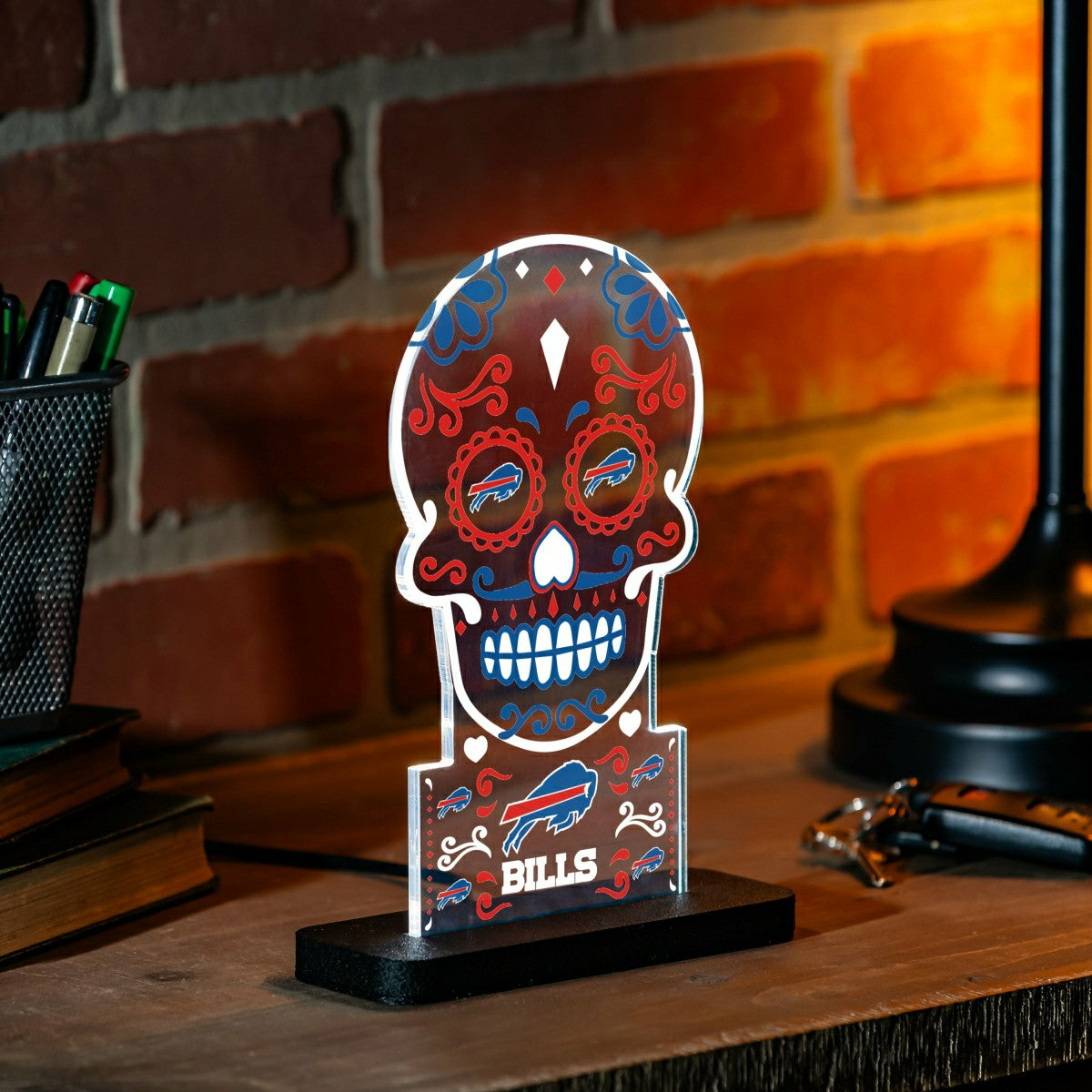 Buffalo Bills NFL Football Sugar Skull Desklite LED Décor, Home, NFL