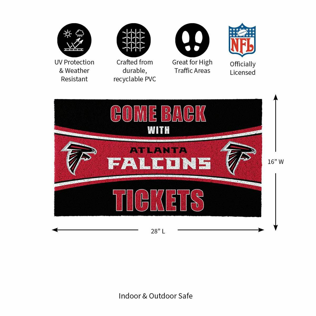 28" x 16" PVC Trapper Mat, Come Back with Tickets, Atlanta Falcons, NFL