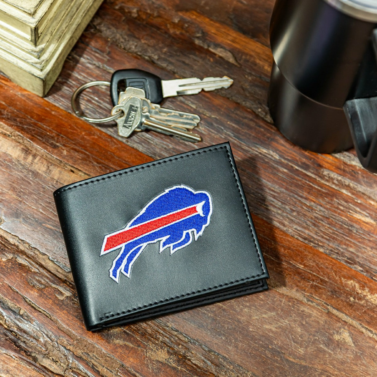 Buffalo Bills Black Bi-Fold Embroidered Wallet w/ RFID Blocking, NFL, Home
