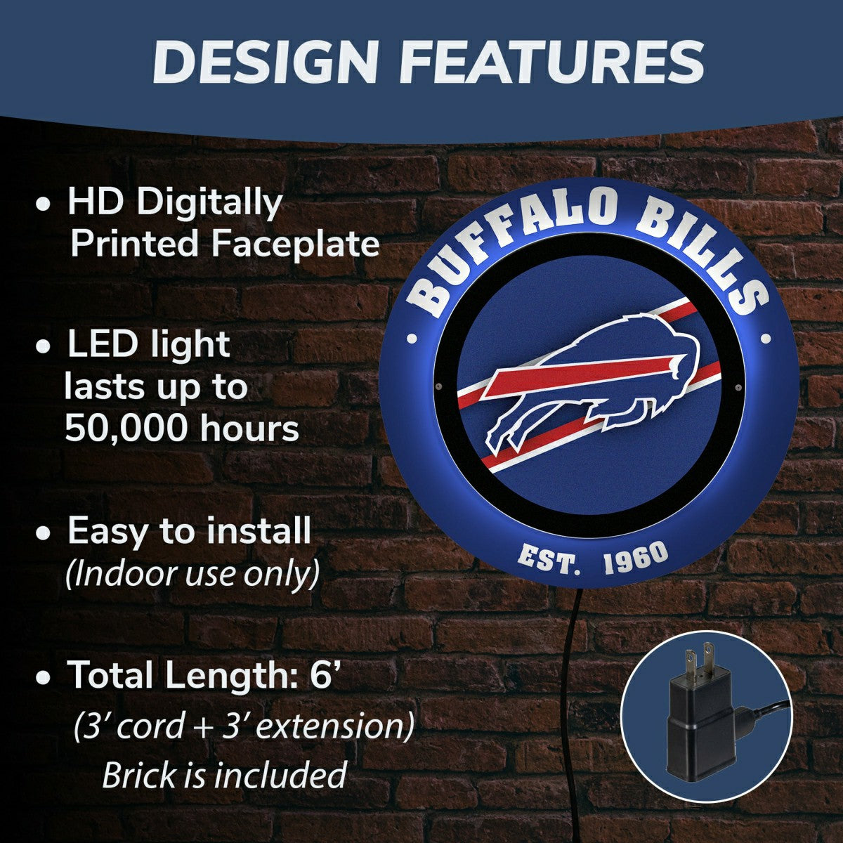 Buffalo Bills, Metal Lite, Round, NFL