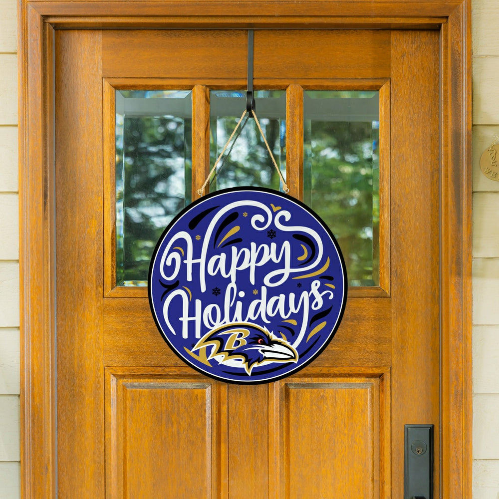 Baltimore Ravens Holiday Round Door Décor with Hanging Rope, 18x18, NFL, Home