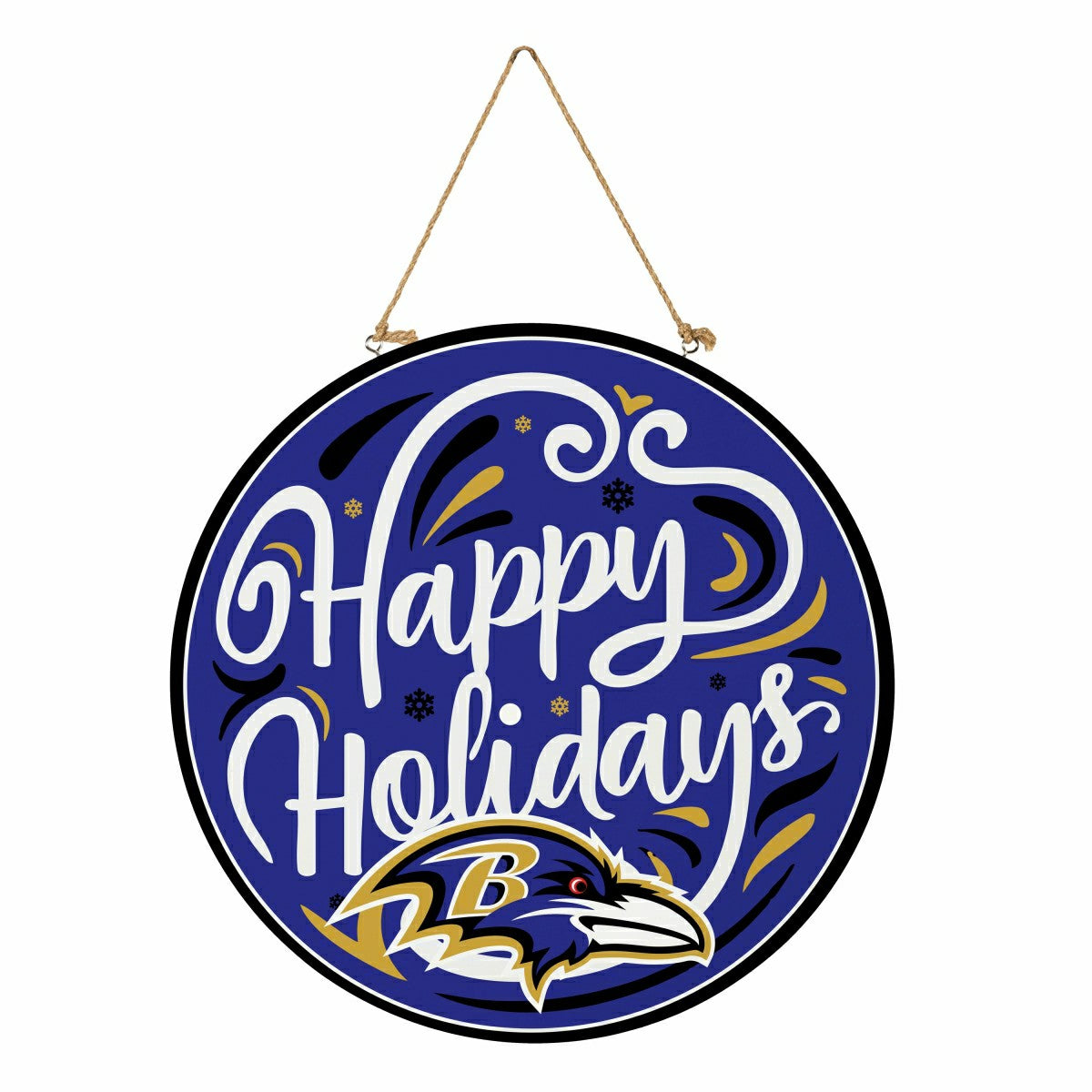 Baltimore Ravens Holiday Round Door Décor with Hanging Rope, 18x18, NFL, Home