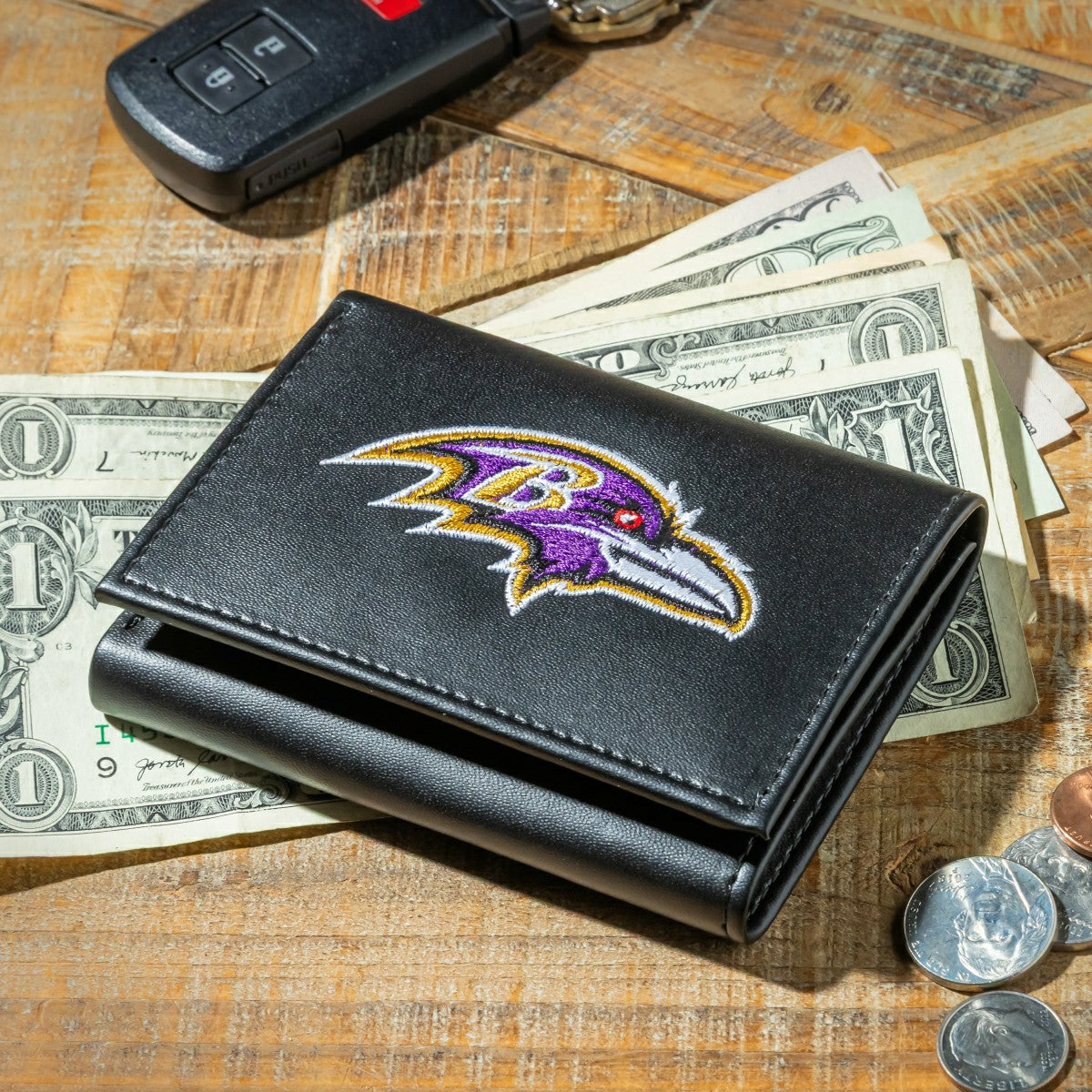 Baltimore Ravens Black Tri-Fold Embroidered Wallet w/ RFID Blocking, NFL, Home