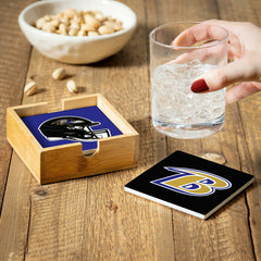 Baltimore Ravens Ceramic Coasters Set, 4pcs with Wood Caddy, NFL