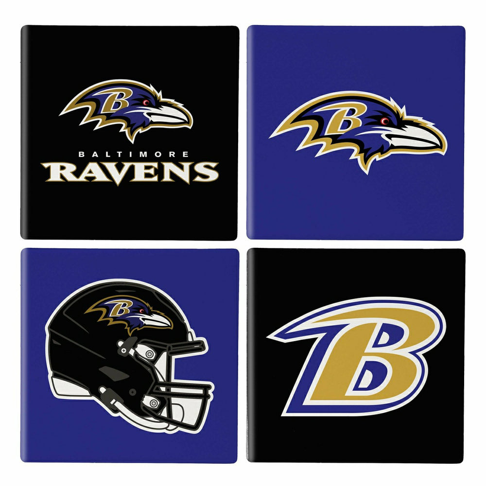 Baltimore Ravens Ceramic Coasters Set, 4pcs with Wood Caddy, NFL