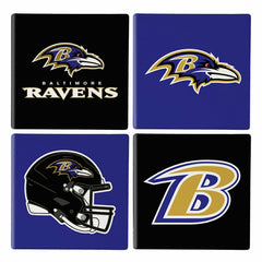 Baltimore Ravens Ceramic Coasters Set, 4pcs with Wood Caddy, NFL