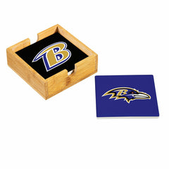 Baltimore Ravens Ceramic Coasters Set, 4pcs with Wood Caddy, NFL