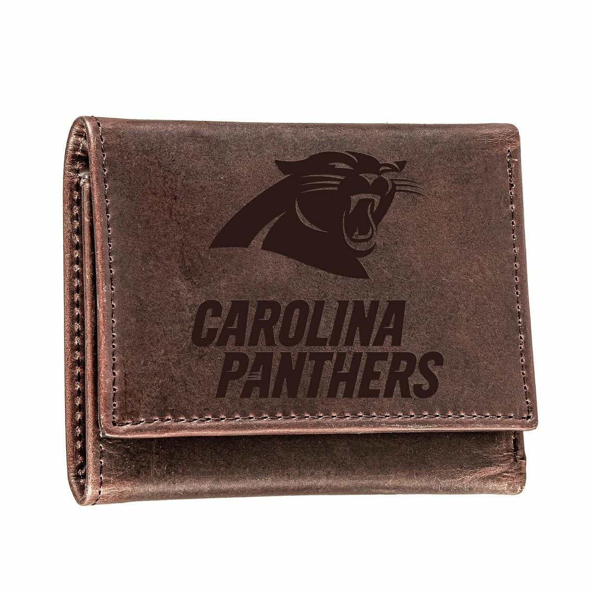 Carolina Panthers, Tri-Fold Wallet, Brown, CH, 100% Genuine Leather, NFL, Home