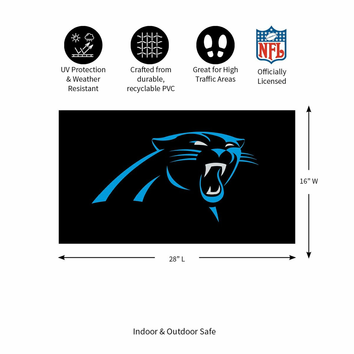 Full Color PVC Mat, 16" x 28", Carolina Panthers, NFL