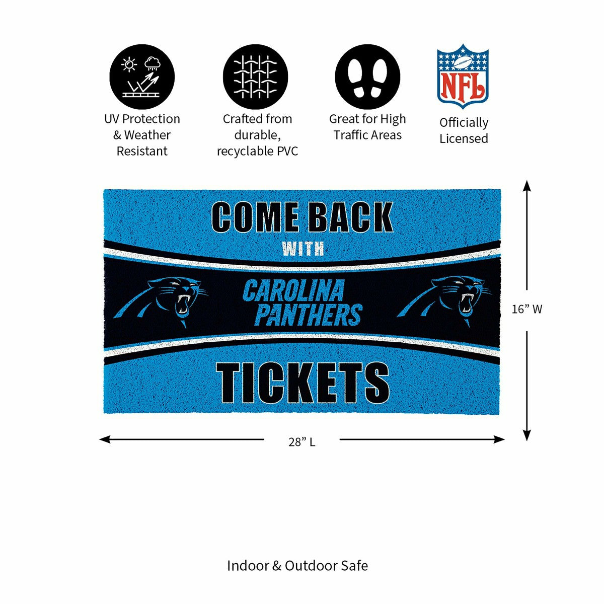28" x 16" PVC Trapper Mat, Come Back with Tickets, Carolina Panthers, NFL