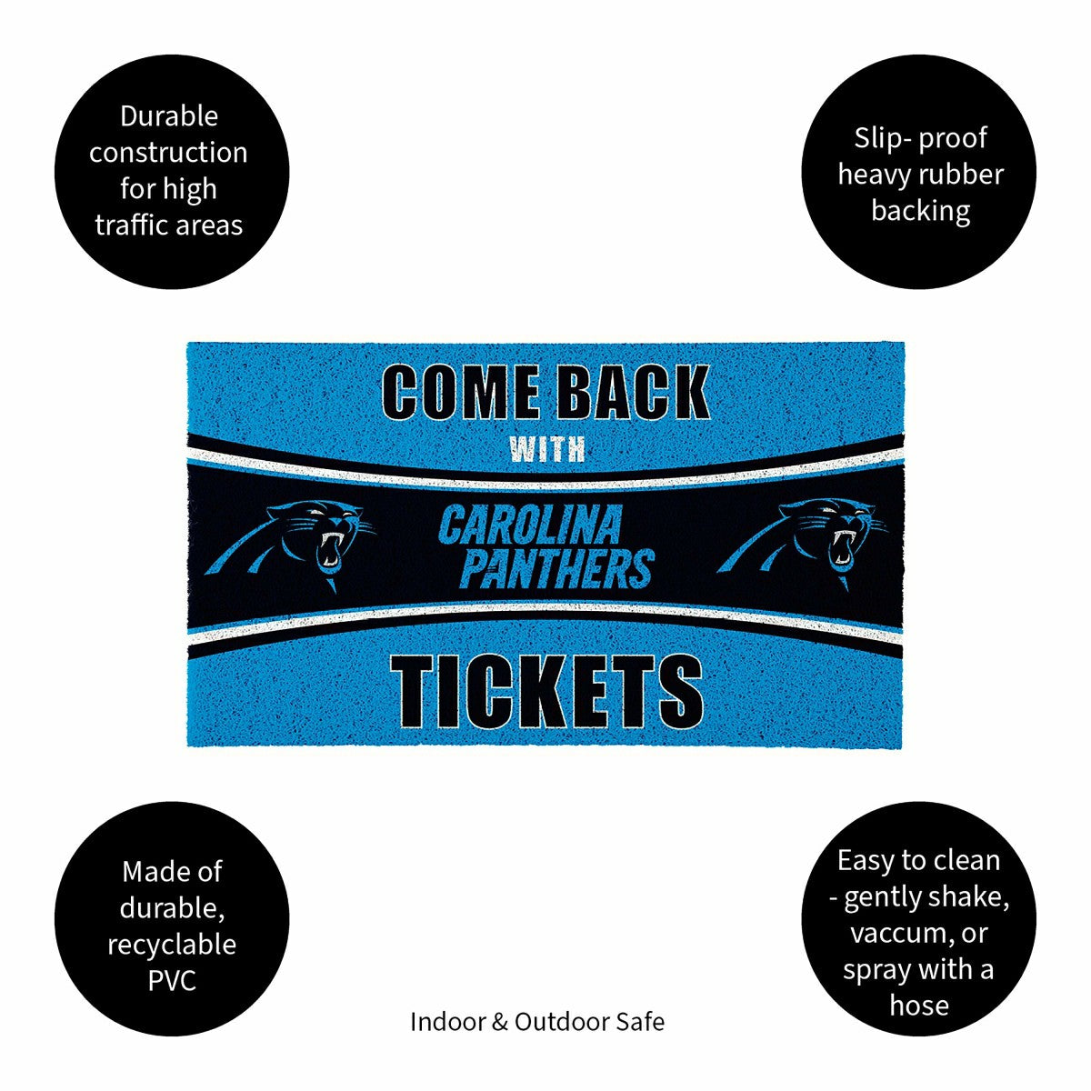 28" x 16" PVC Trapper Mat, Come Back with Tickets, Carolina Panthers, NFL