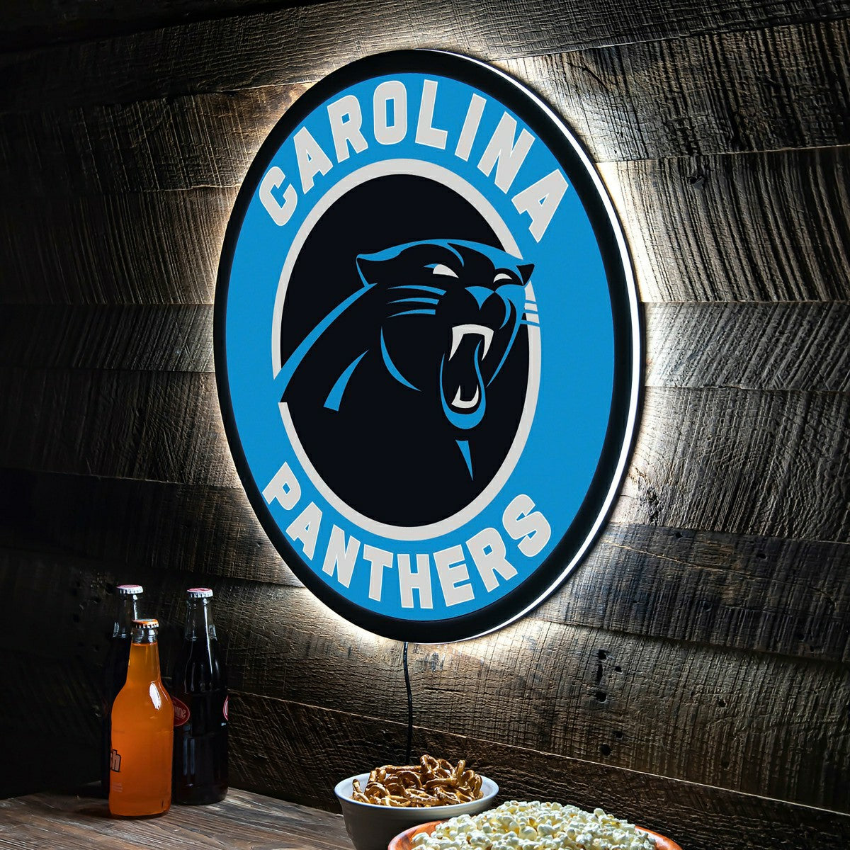 LED Wall Decor, Round, Carolina Panthers, NFL, Home
