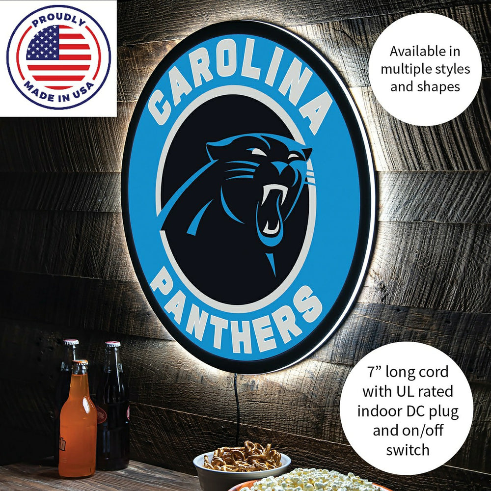 LED Wall Decor, Round, Carolina Panthers, NFL, Home