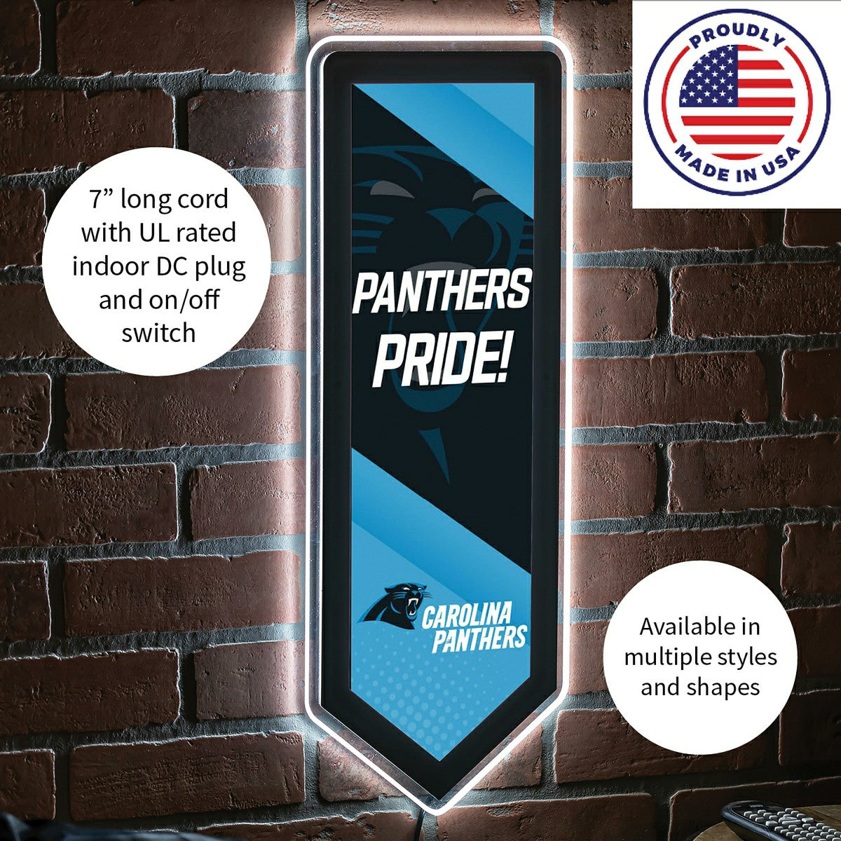 LED Wall Decor, Pennant, Carolina Panthers, NFL, Home