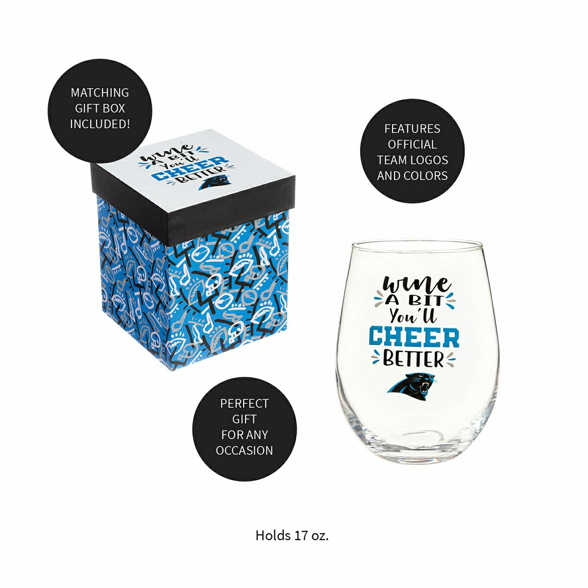 Carolina Panthers, 17oz Boxed Stemless Wine, NFL, Home