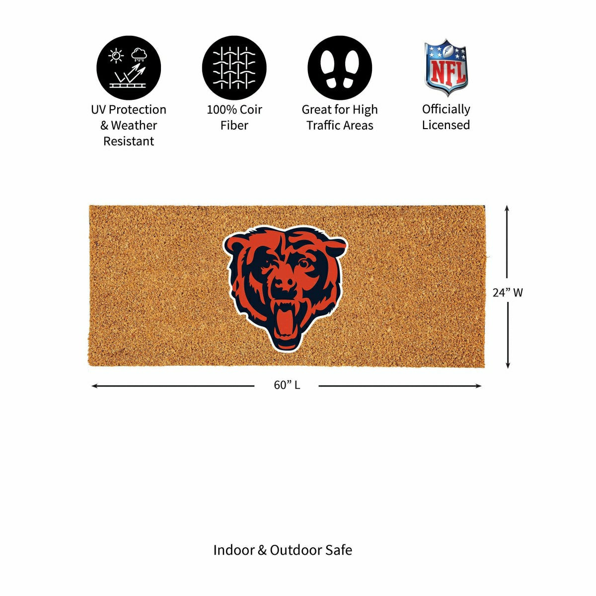 Chicago Bears Extra Large Full Color Coir Mat, 60"x24", NFL
