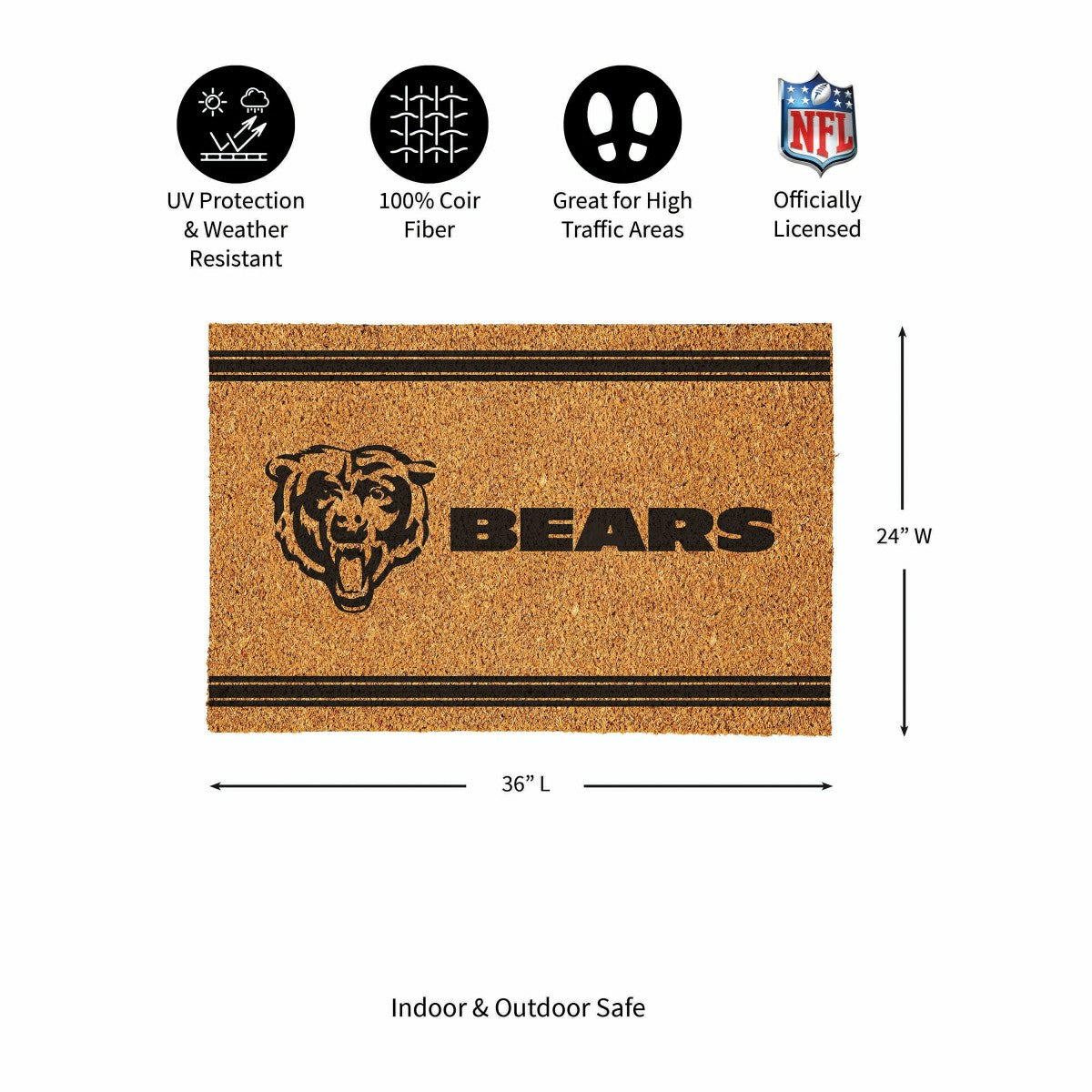 Chicago Bears Large One Color Coir Mat, 36"x24", NFL