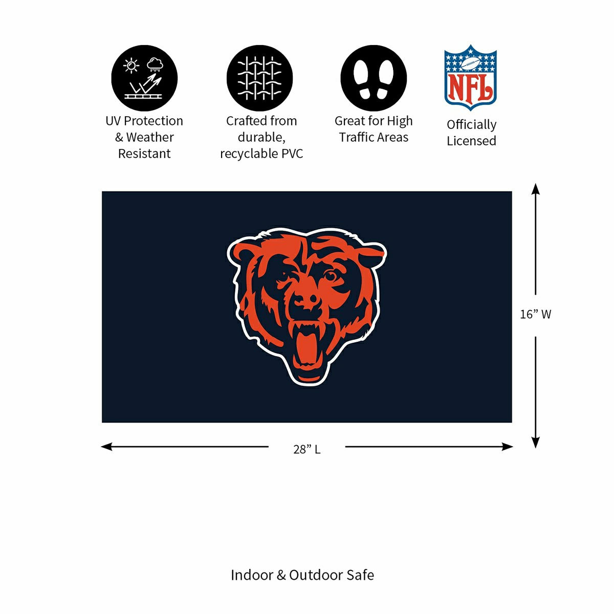 Full Color PVC Mat, 16" x 28", Chicago Bears, NFL
