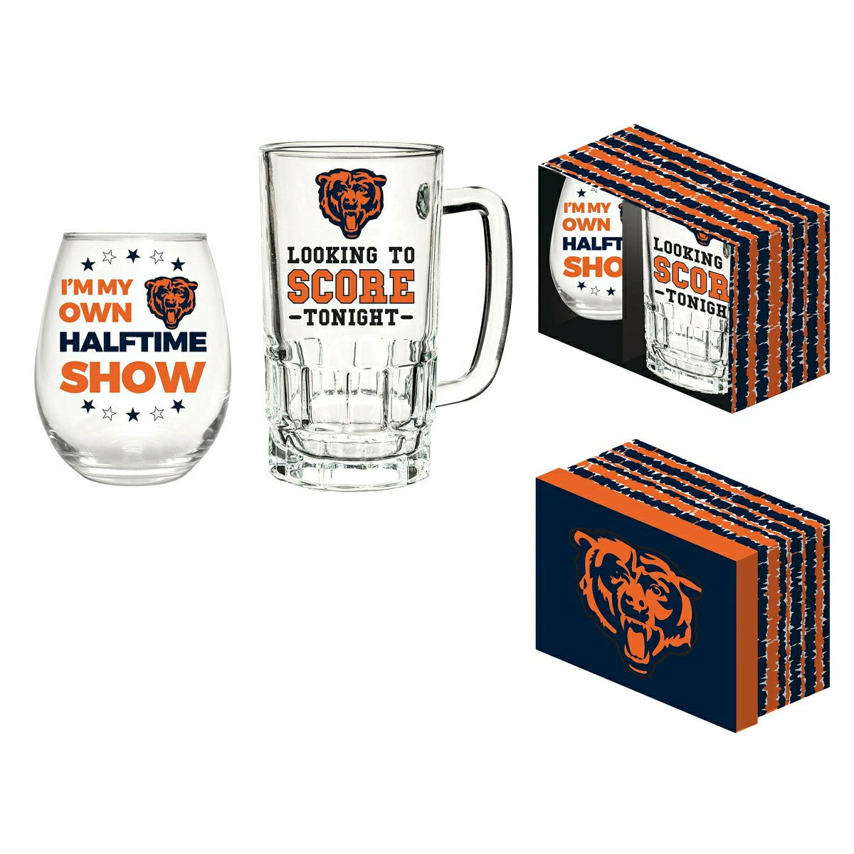Chicago Bears, Stemless 17OZ Wine & Beer 16 OZ Gift Set, NFL, Home