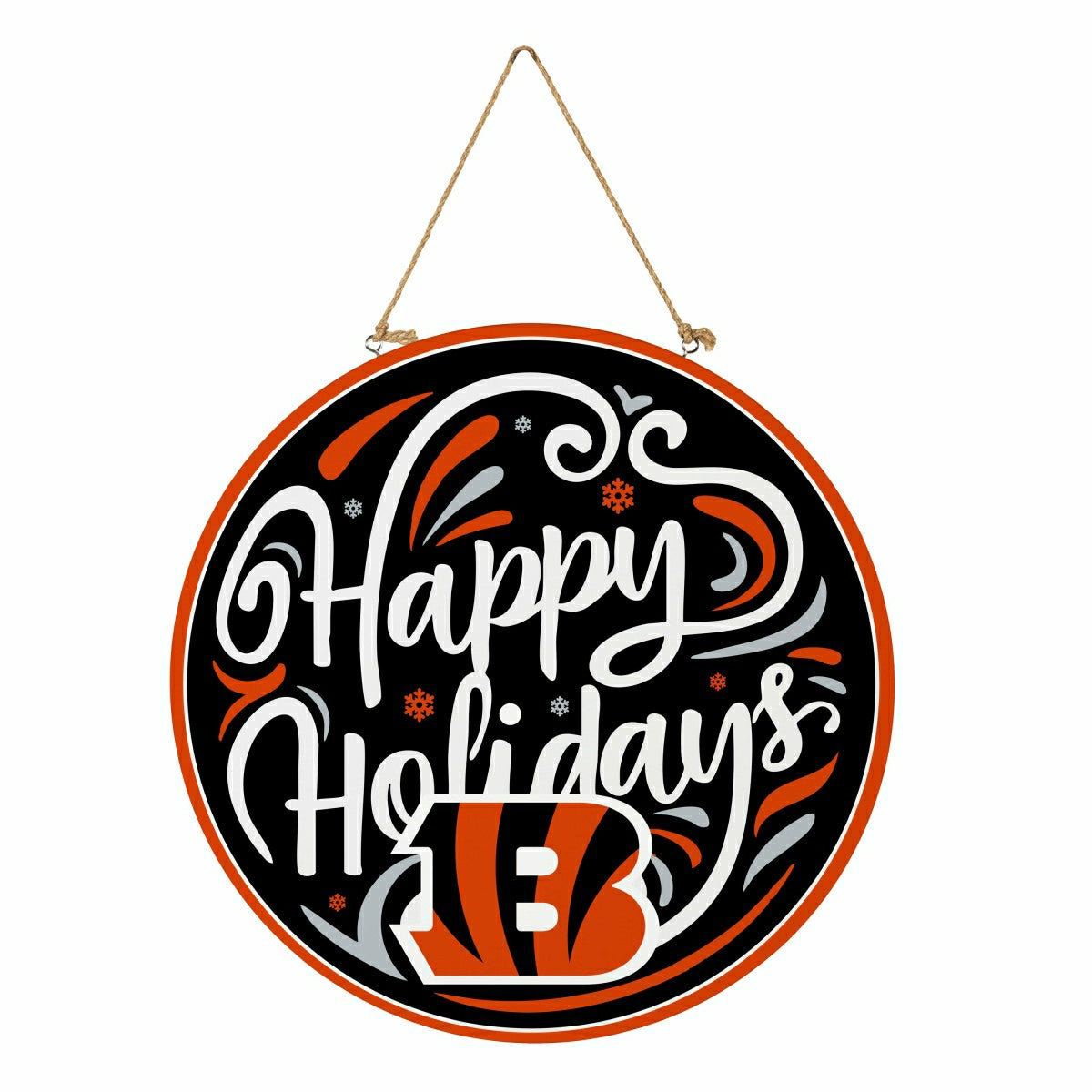 Cincinnati Bengals Holiday Round Door Décor with Hanging Rope, 18x18, NFL, Home