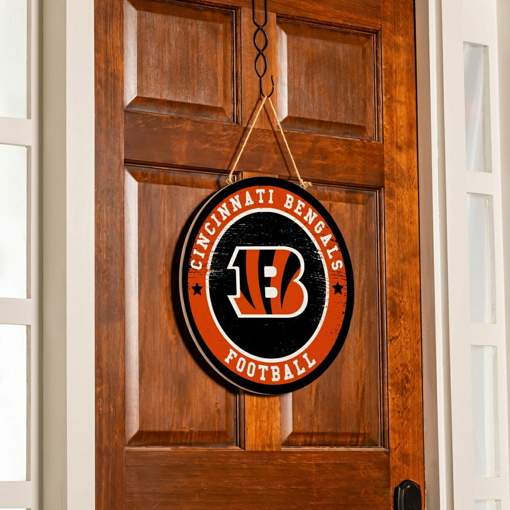 Cincinnati Bengals Round Door Décor with Hanging Rope, 18x18, NFL, Home