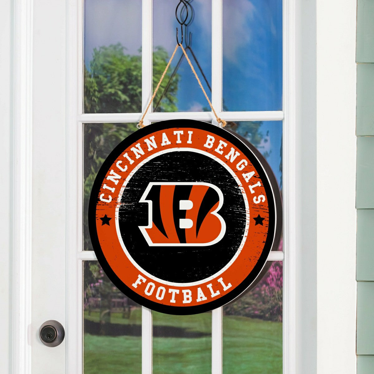 Cincinnati Bengals Round Door Décor with Hanging Rope, 18x18, NFL, Home
