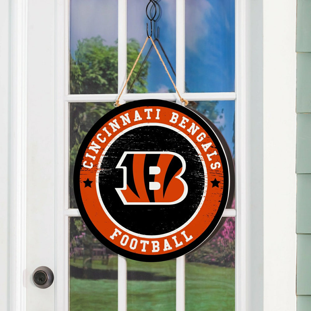 Cincinnati Bengals Round Door Décor with Hanging Rope, 18x18, NFL, Home
