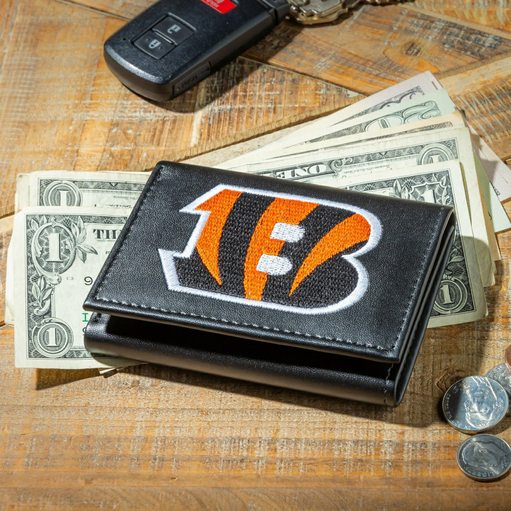 Cincinnati Bengals Black Tri-Fold Embroidered Wallet w/ RFID Blocking, NFL, Home